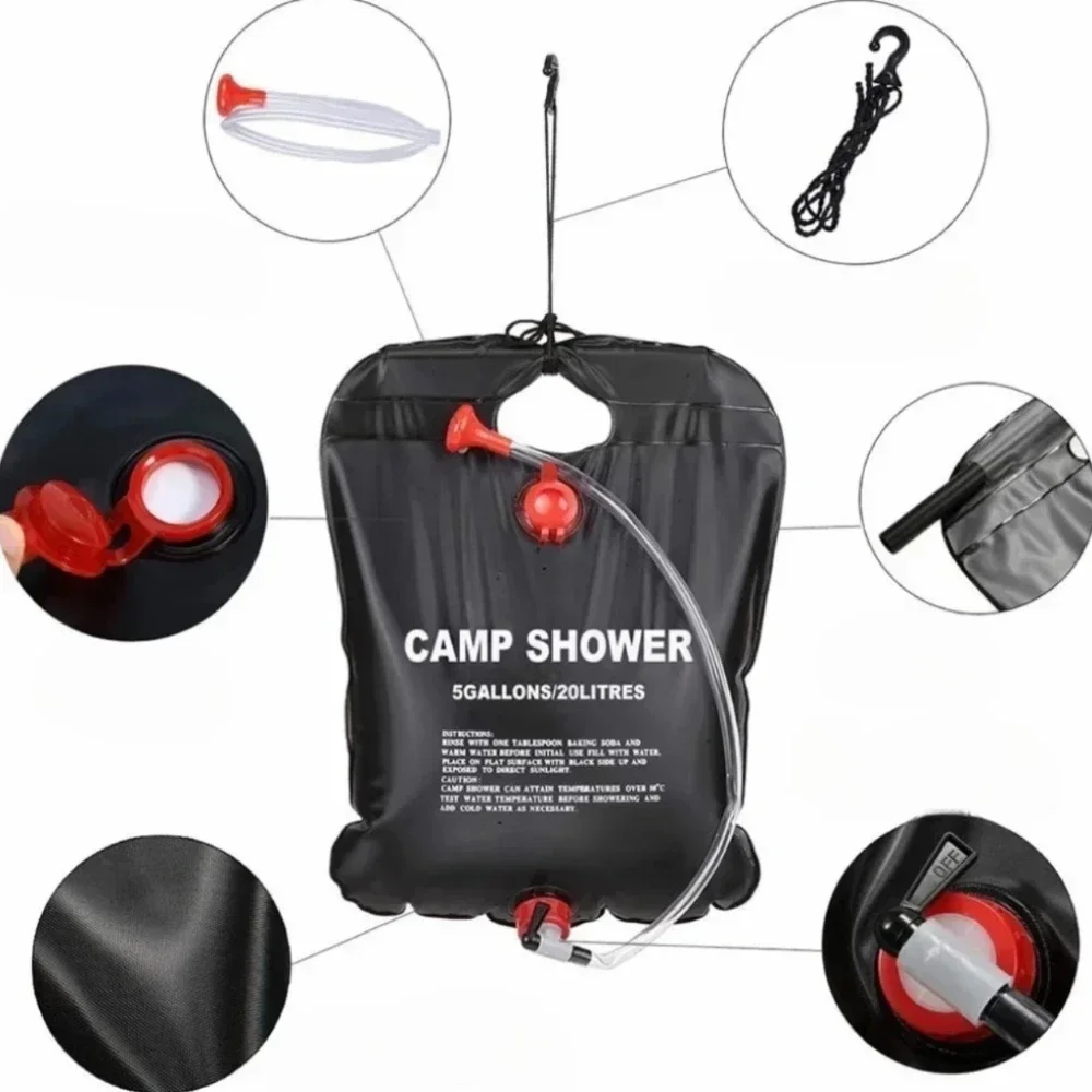 Large Capacity 20L Outdoor Shower Bag Solar Powered Heating for Camping Beach Trip Portable Bath Solution Outdoor Camping thumbnail 5