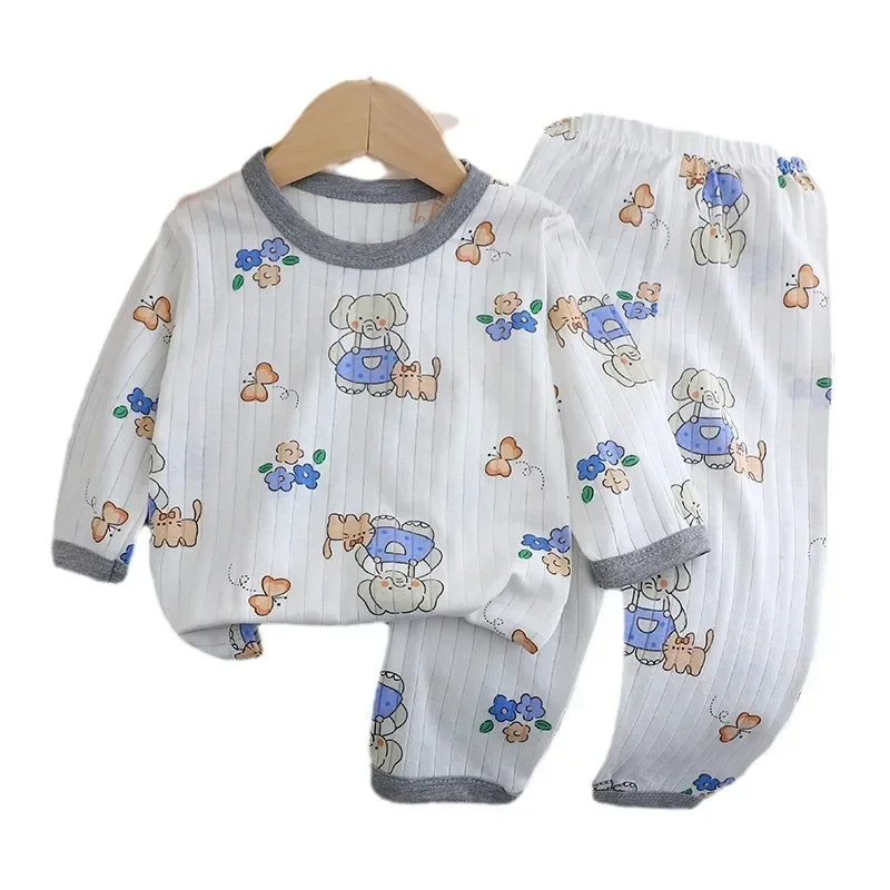 Baby Pajamas Summer Children's Long-sleeved Trousers Home Clothes Suits Cotton Underwear Thin Pajamas Air-conditioning Clothes