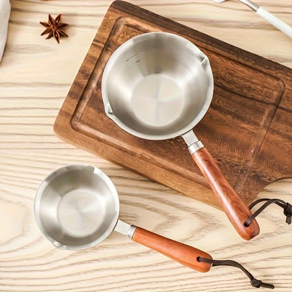 10oz Stainless Steel Pot with Wooden Handle - Dishwasher Safe for Cooking, Candle Wax Melting & DIY Crafts thumbnail 3