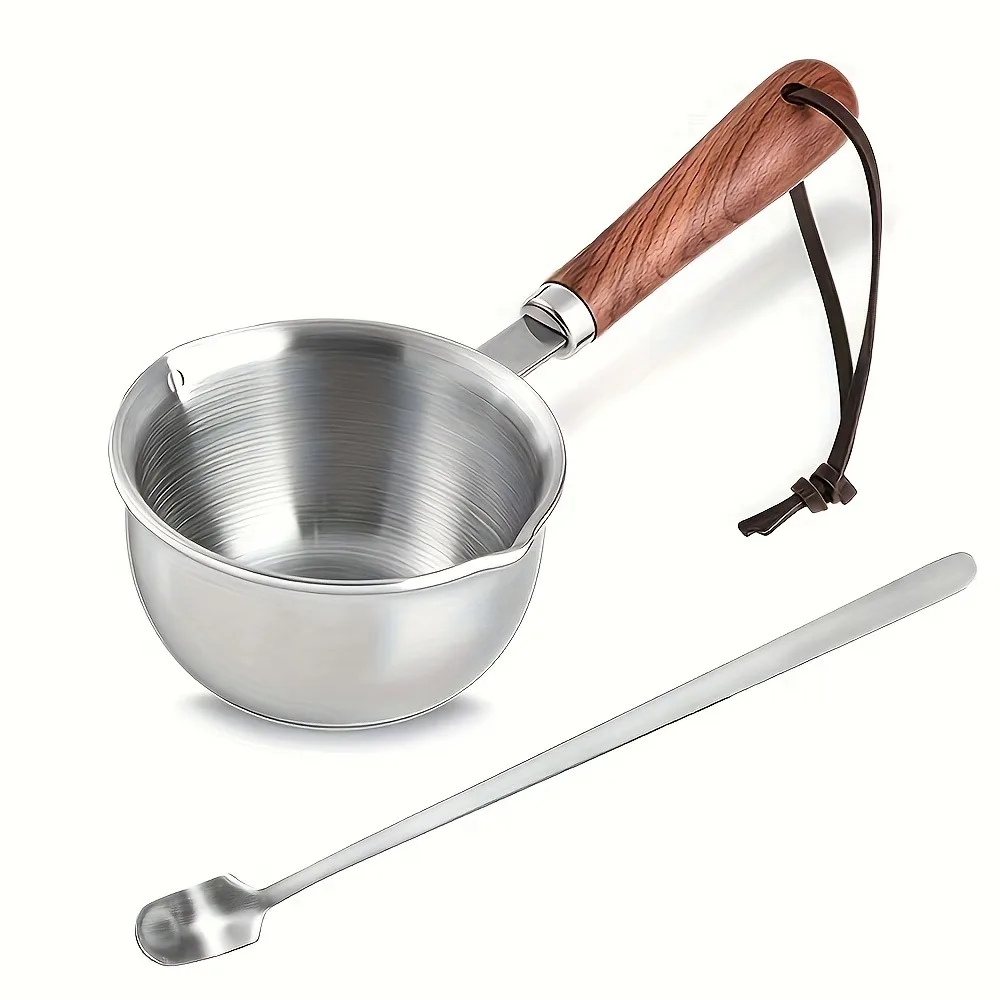 10oz Stainless Steel Pot with Wooden Handle - Dishwasher Safe for Cooking, Candle Wax Melting & DIY Crafts thumbnail 2