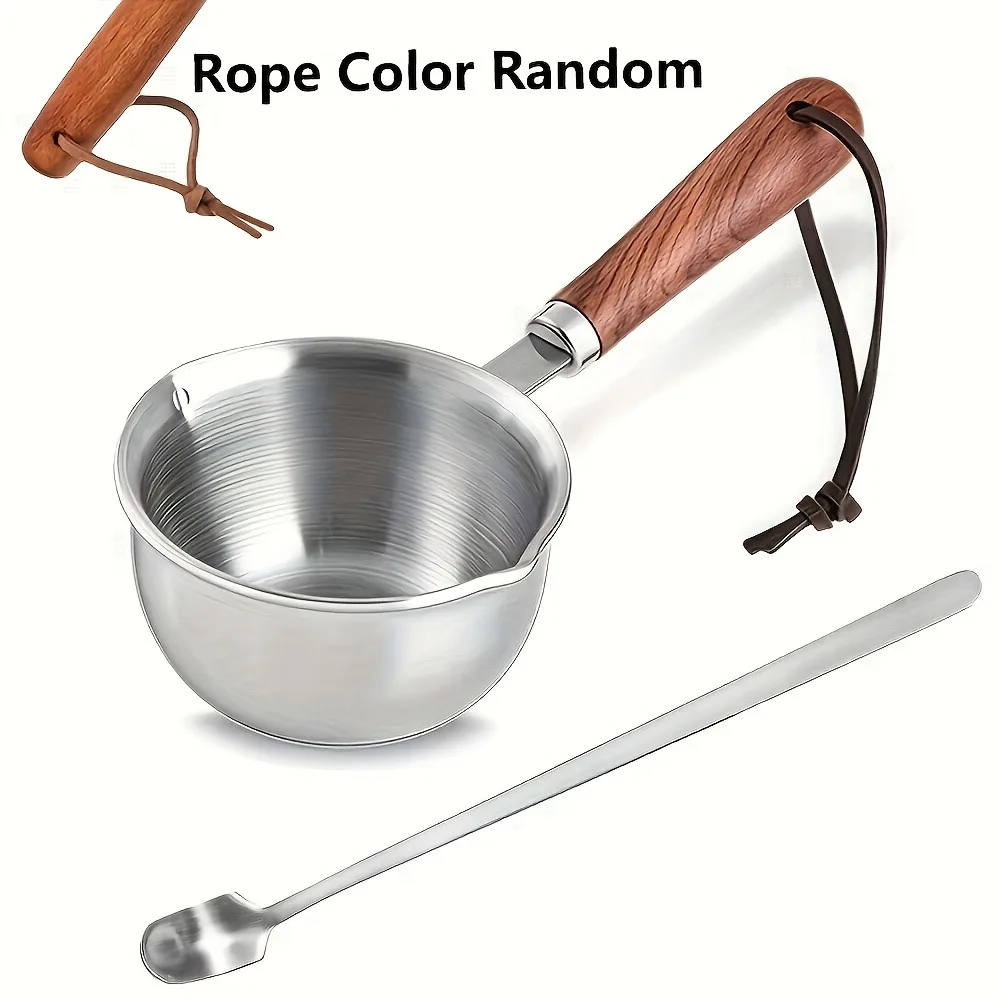 10oz Stainless Steel Pot with Wooden Handle - Dishwasher Safe for Cooking, Candle Wax Melting & DIY Crafts thumbnail 6