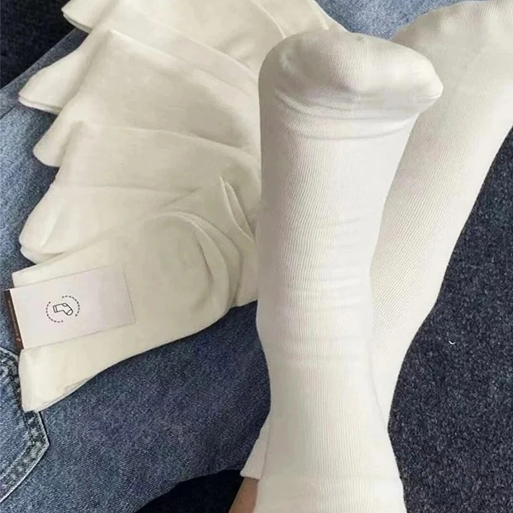 7 Pairs Women Round Neck Socks Fashionable Versatile Black White Solid Boneless Soft Sweat Absorbing Breathable Casual Socks thumbnail 2