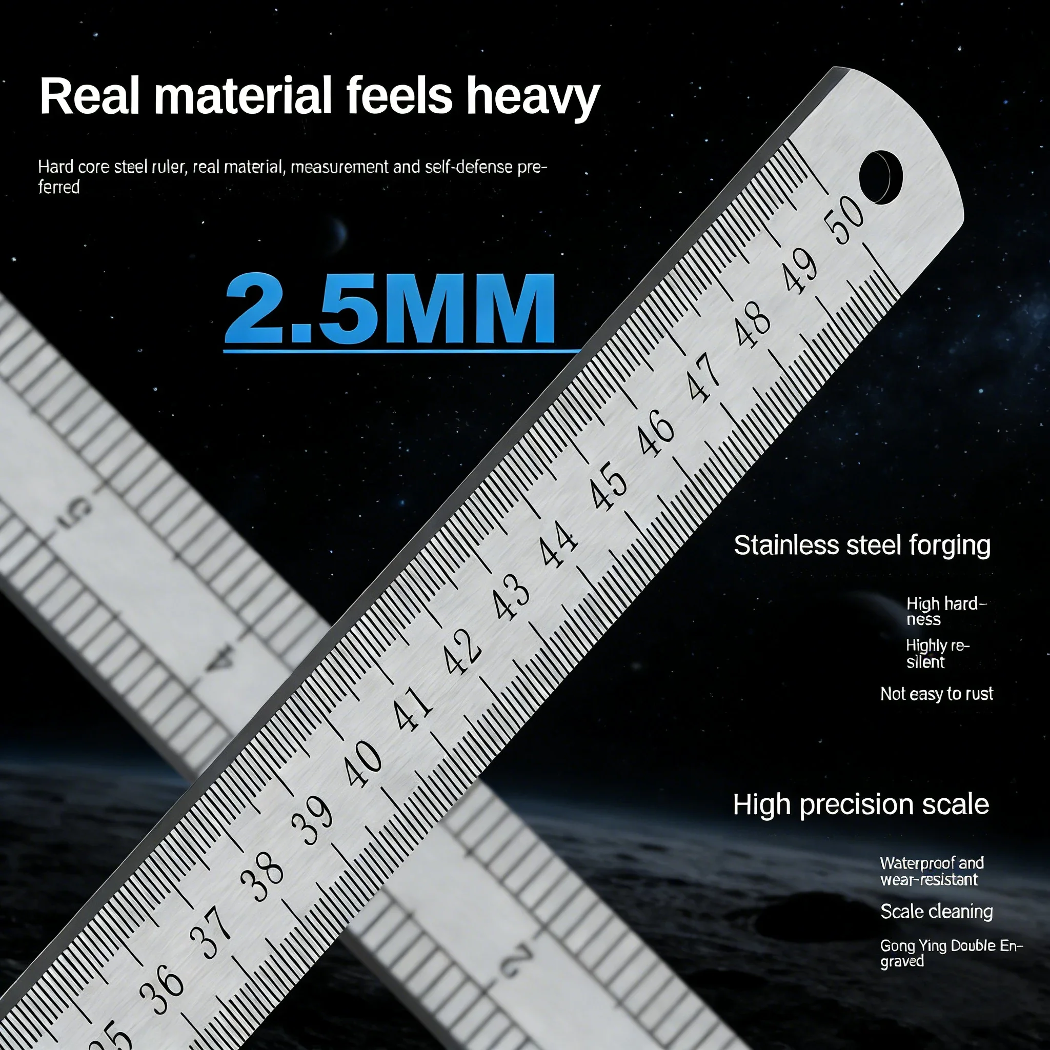 2.5mm Forged Longquan Steel Ruler - 50cm Multi-Purpose Car Tool with Thickened Design for Measuring & Self-Defense thumbnail 4