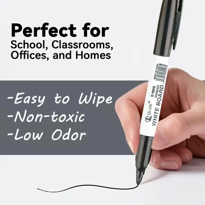 12Pcs Large Capacity Erasable Whiteboard Markers, Water-Based Ink Black Dry Erase Pens for Office School Teaching Supplies thumbnail 4