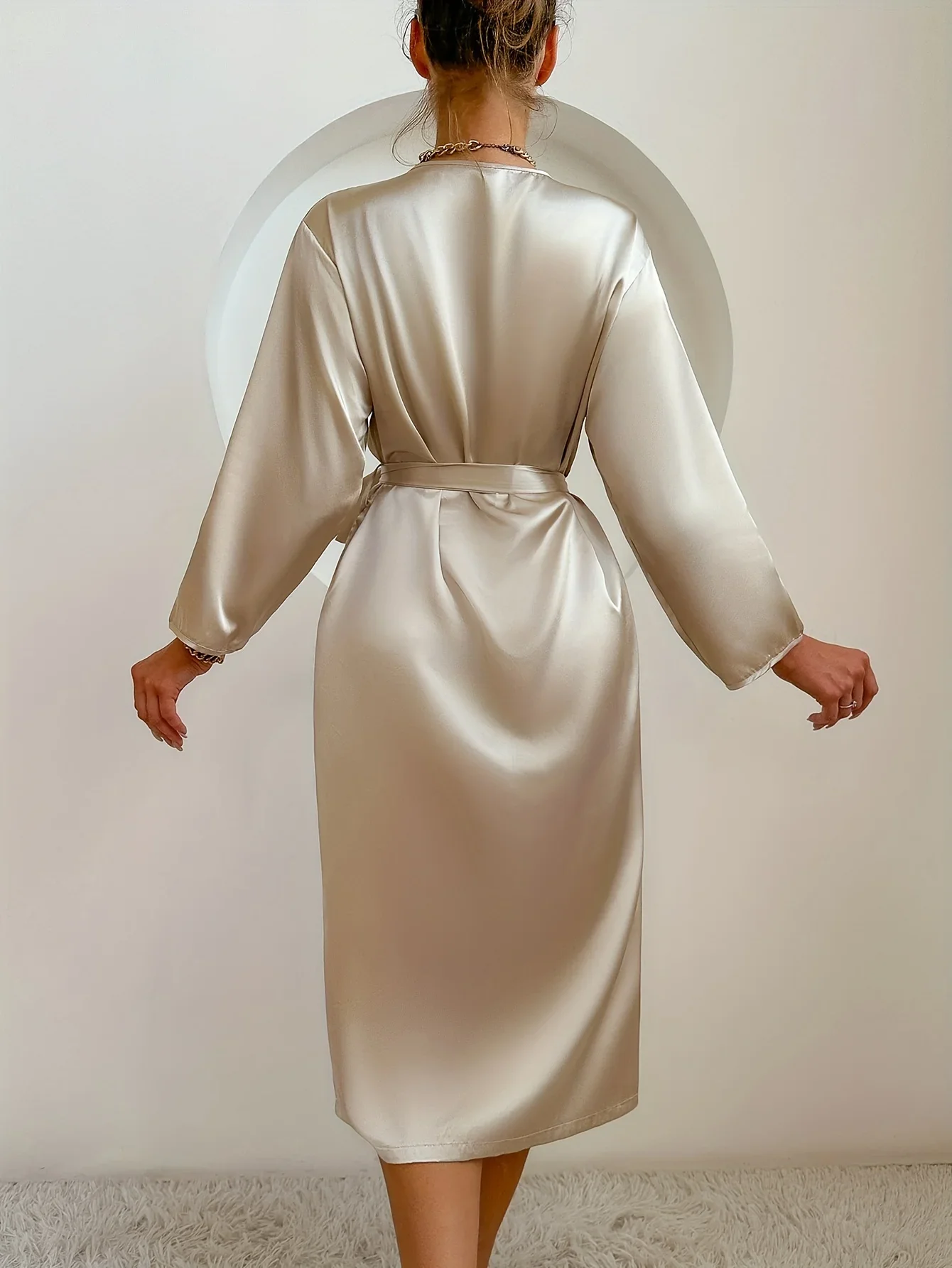 Women's Satin Robe Belted Elegant Solid Color Silky Comfort Bathrobe Loungewear thumbnail 2