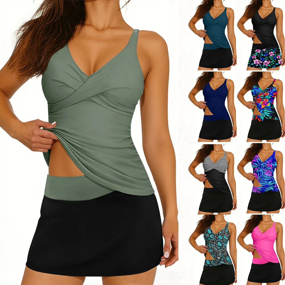 2026 New Bikini Swimwear Tankini Women's Separate Twist Slimming Gathered Polyester Fabric Quick Dry Eco Friendly High Elasti...