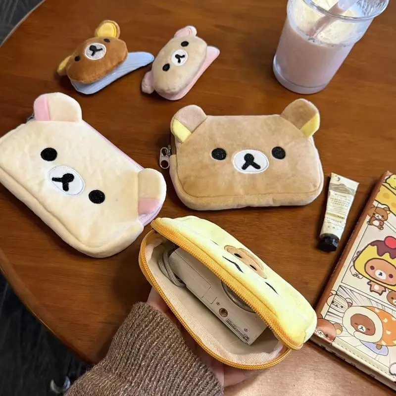 Cute Rilakkuma Anime Coin Purse Cartoon Makeup Organizer Storage Bag Kawaii Bear Plush Bag Cosmetic Bags Girls Toys Gifts