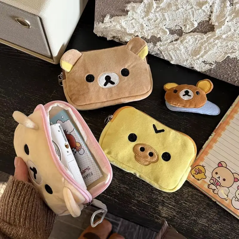 Cute Rilakkuma Anime Coin Purse Cartoon Makeup Organizer Storage Bag Kawaii Bear Plush Bag Cosmetic Bags Girls Toys Gifts thumbnail 2