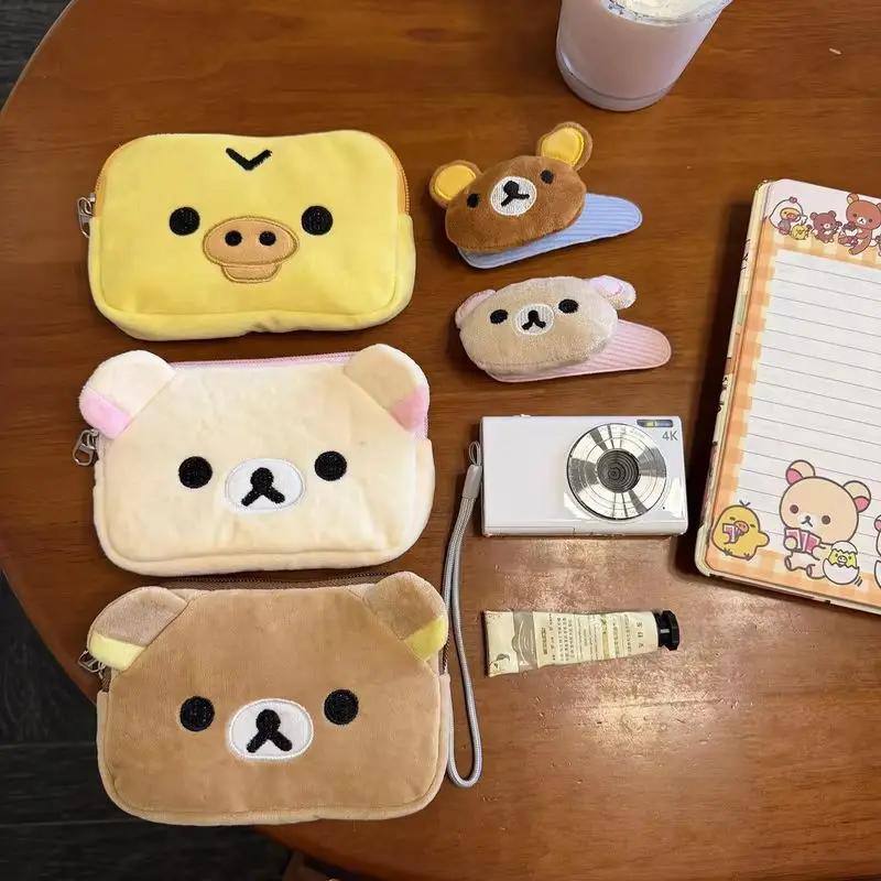 Cute Rilakkuma Anime Coin Purse Cartoon Makeup Organizer Storage Bag Kawaii Bear Plush Bag Cosmetic Bags Girls Toys Gifts thumbnail 3
