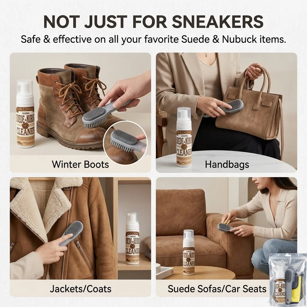 Premium Suede Nubuck Cleaning Kit Waterless Foam Shoe Cleaner Stain Remover Brush Care Set for Leather Sneaker UGG Winter Boots thumbnail 6