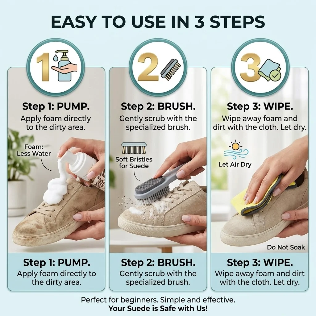 Premium Suede Nubuck Cleaning Kit Waterless Foam Shoe Cleaner Stain Remover Brush Care Set for Leather Sneaker UGG Winter Boots thumbnail 4