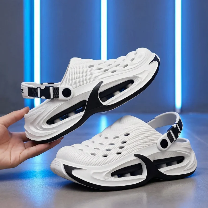 Men's Thick Sole Clogs Summer Outdoor Anti-Slip Wear-Resistant Deodorant Casual Driving Beach Sandals Slip-Ons Two-Wear Mules