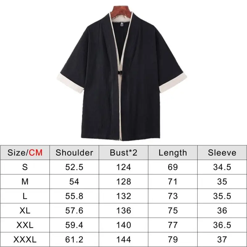 Summer Japanese Kimono Cardigan for Men Lightweight Linen 3/4 Sleeve Open Front Black Traditional Haori Kimonos thumbnail 6