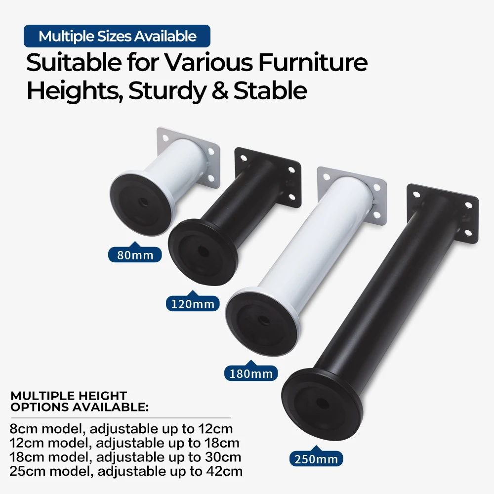 4PCS Adjustable Furniture Legs Thickened Support Legs with Screws for Cabinet Desk Table Chair Bed Sofa black white grey silvery thumbnail 5