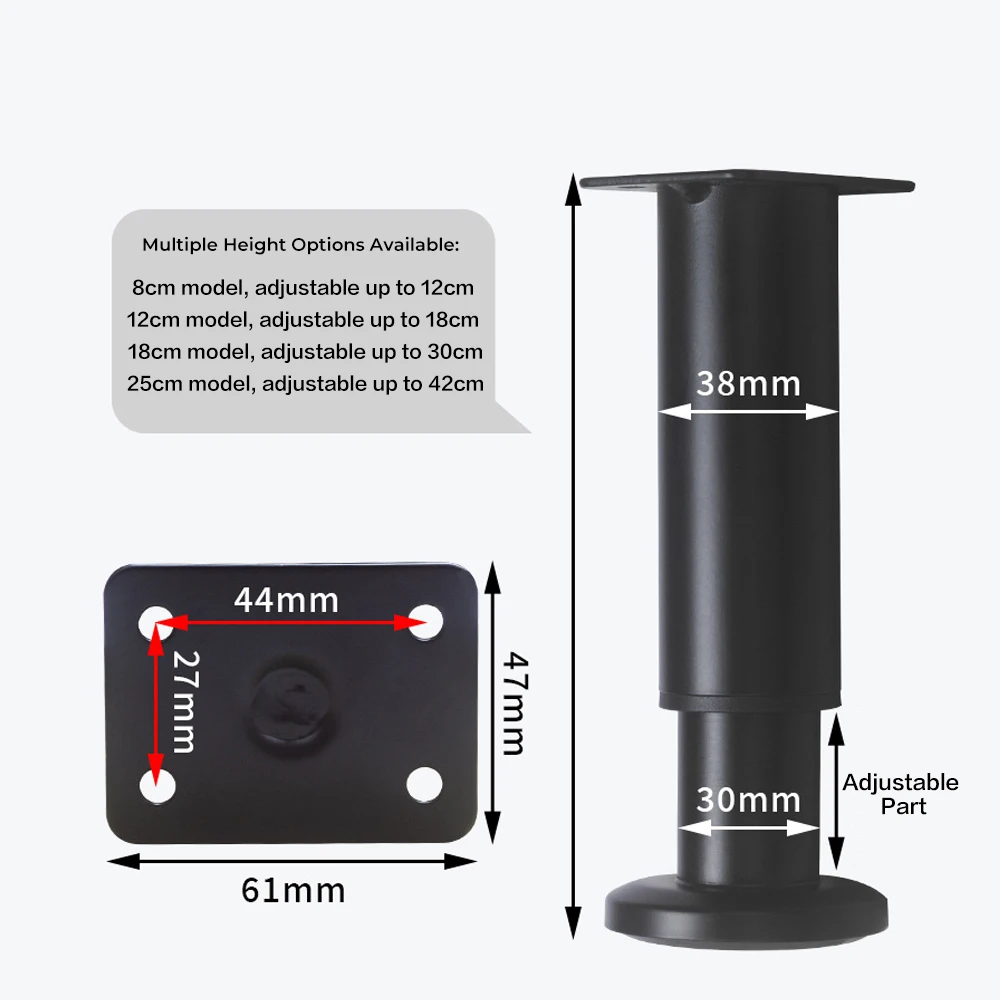 4PCS Adjustable Furniture Legs Thickened Support Legs with Screws for Cabinet Desk Table Chair Bed Sofa black white grey silvery thumbnail 4