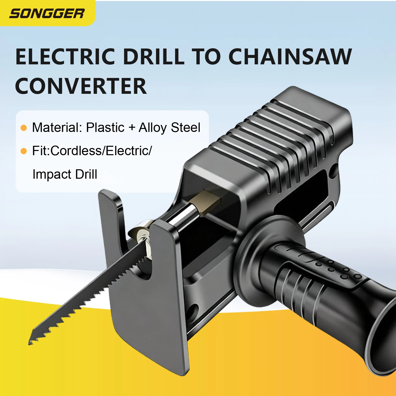 Electric Drill to Chainsaw Converter Kit Portable Saw Attachment for Wood Metal Plastic Cutting Power Tool Adapter