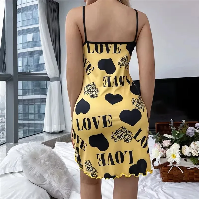 Summer New Women's Nightgown Beauty Back Thin Section Of Home Wear Sexy Halter Short Skirt Love Cartoon Cute Printing Pajamas thumbnail 4