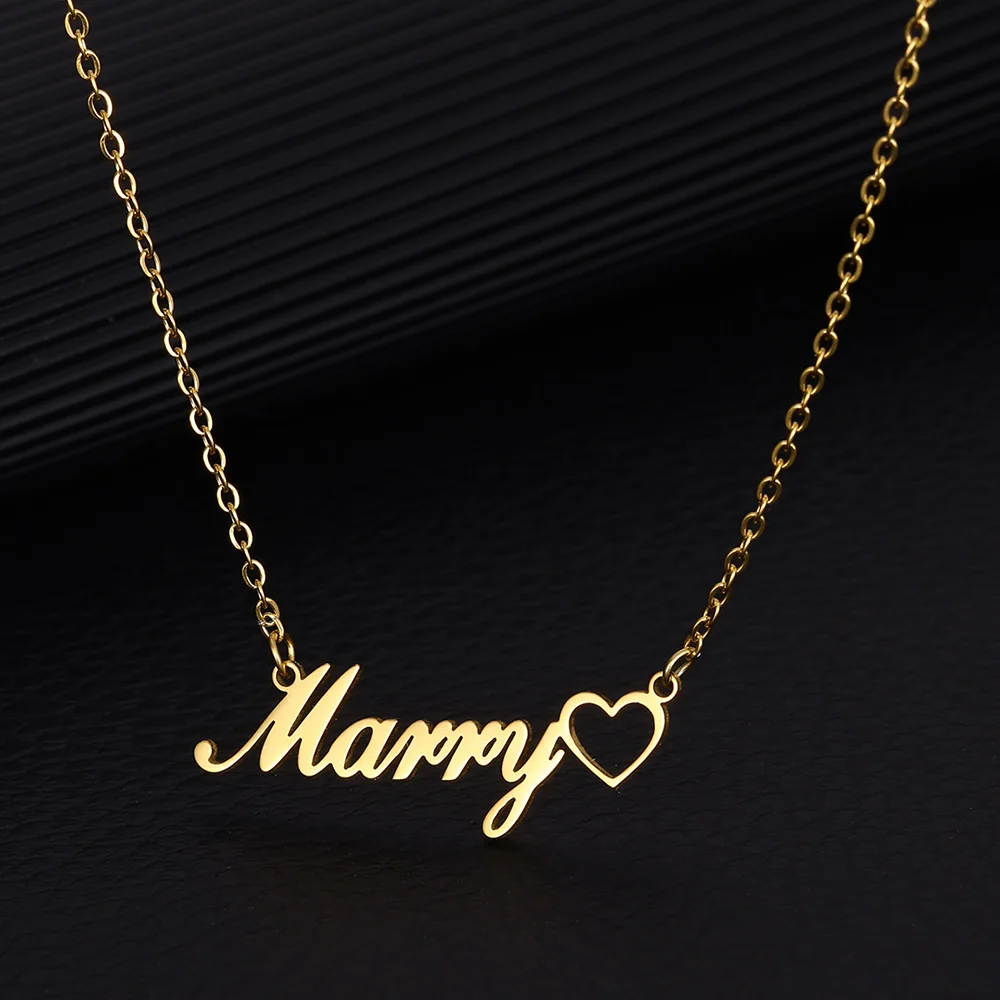 Custom DIY Name Necklace With Heart Women Girl Gold Color Stainless Steel Birthday Anniversary Mama Jewelry Personalization Gift thumbnail 2
