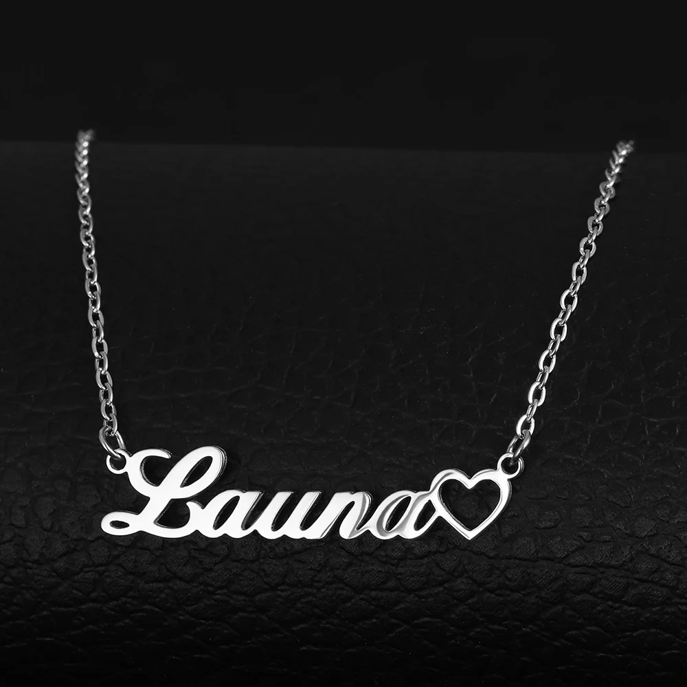 Custom DIY Name Necklace With Heart Women Girl Gold Color Stainless Steel Birthday Anniversary Mama Jewelry Personalization Gift thumbnail 6