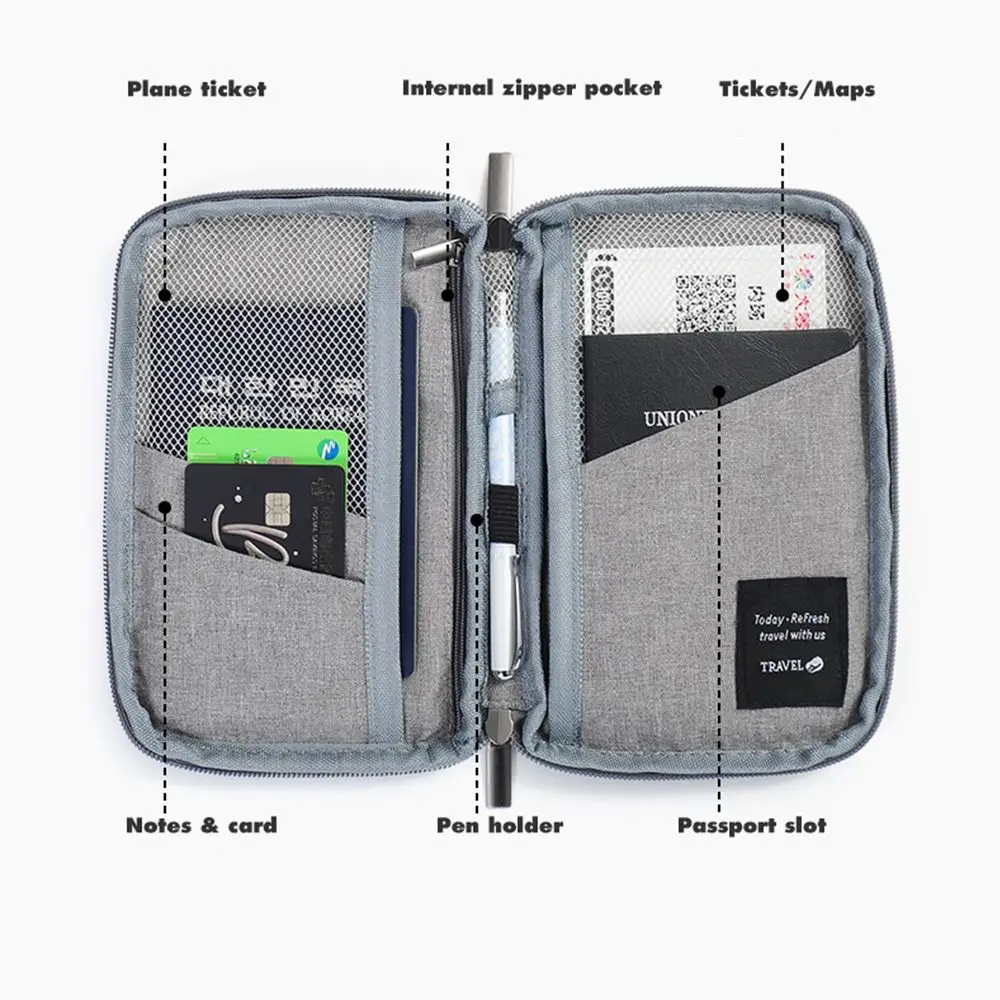 Travel Accessories Travel Wallet OX Cloth Ticket Holder Family Passport Holder Zipper Passport Protective Cover Document Case thumbnail 4