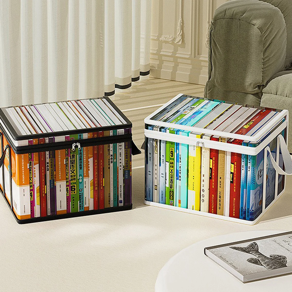 Foldable book box student dormitory classroom book organizer transparent waterproof household book organizing storage box