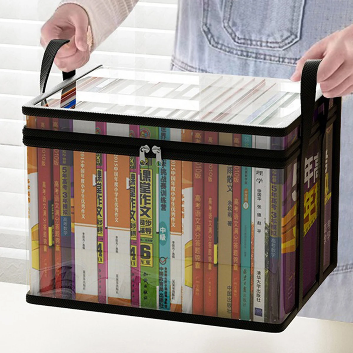 Foldable book box student dormitory classroom book organizer transparent waterproof household book organizing storage box thumbnail 3