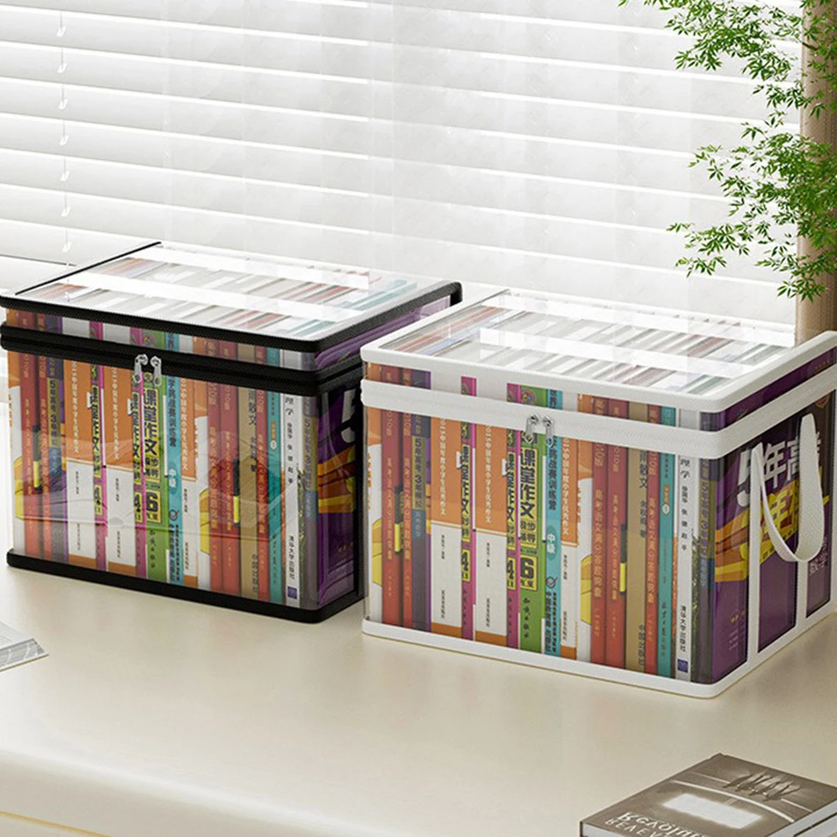Foldable book box student dormitory classroom book organizer transparent waterproof household book organizing storage box thumbnail 4