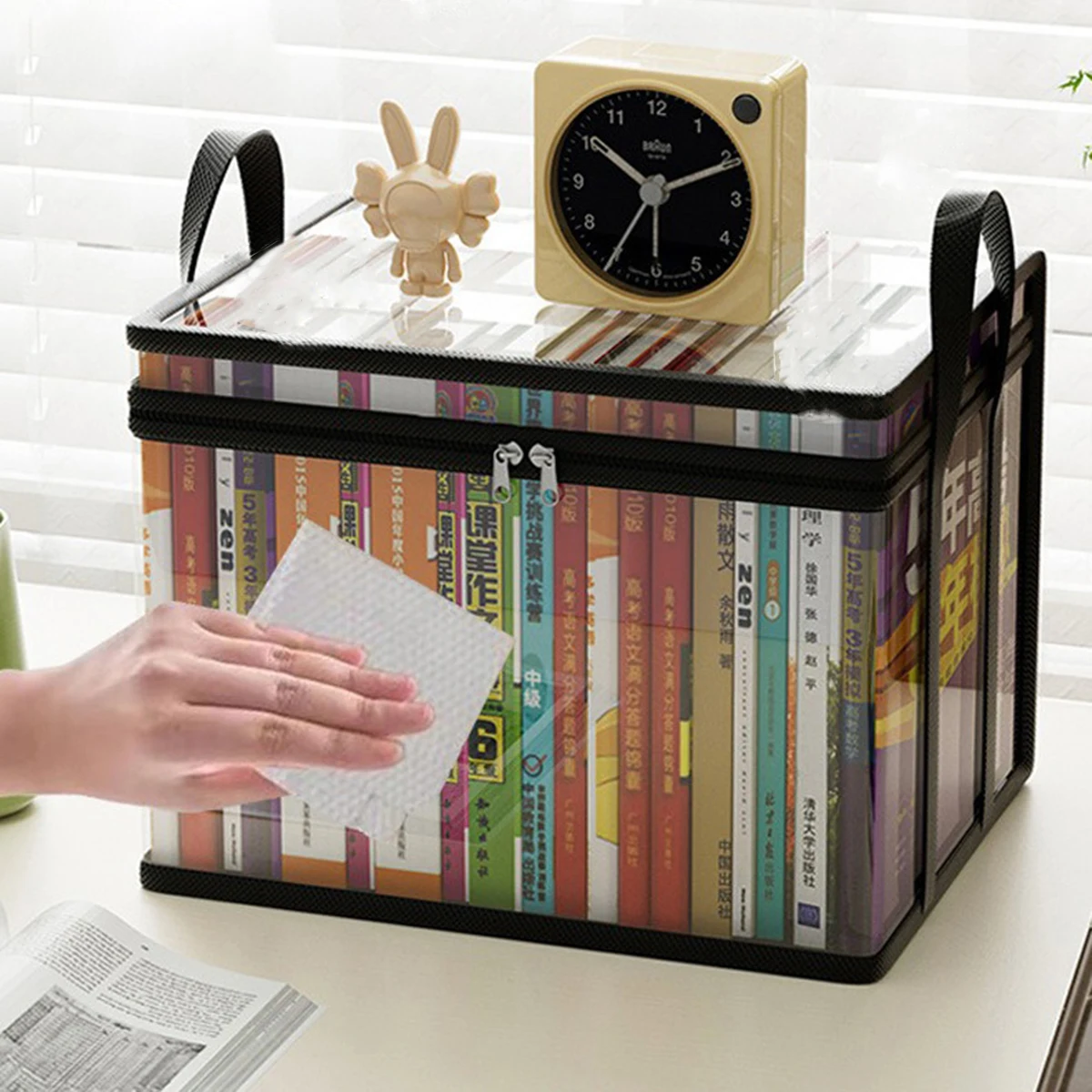 Foldable book box student dormitory classroom book organizer transparent waterproof household book organizing storage box thumbnail 5