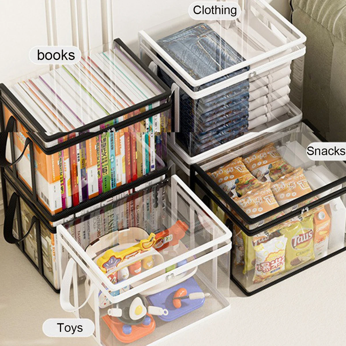 Foldable book box student dormitory classroom book organizer transparent waterproof household book organizing storage box thumbnail 6