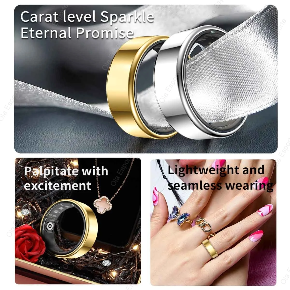2026 Smart Ring Blood Pressure Heart Rate Sleep Monitoring Smart Ring IP68 & 5ATM Waterproof Multi-sport Mode Smartring Man Wome thumbnail 2