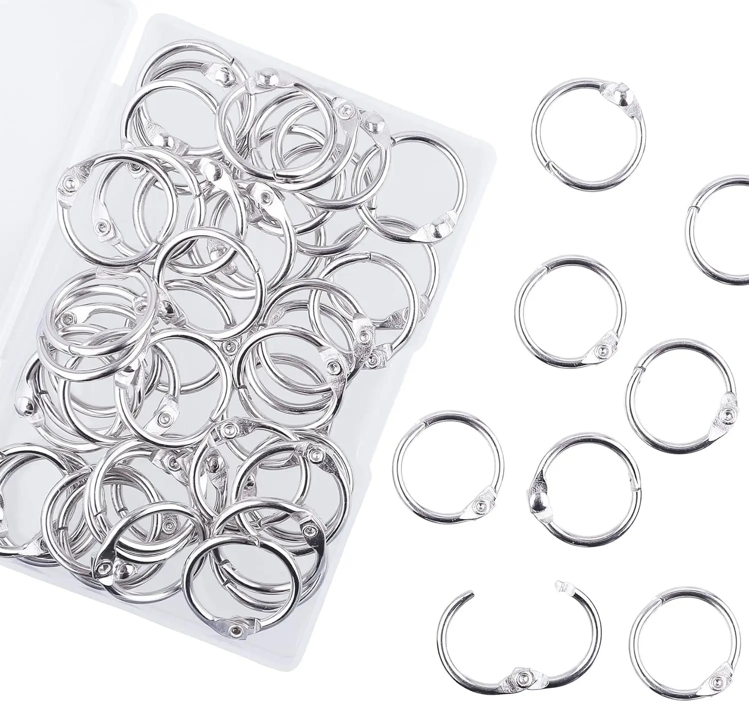 50 Pcs Silver Metal Binder Rings Loose Leaf Office Book Index Card Keychain Key Rings for School Home Office Organization