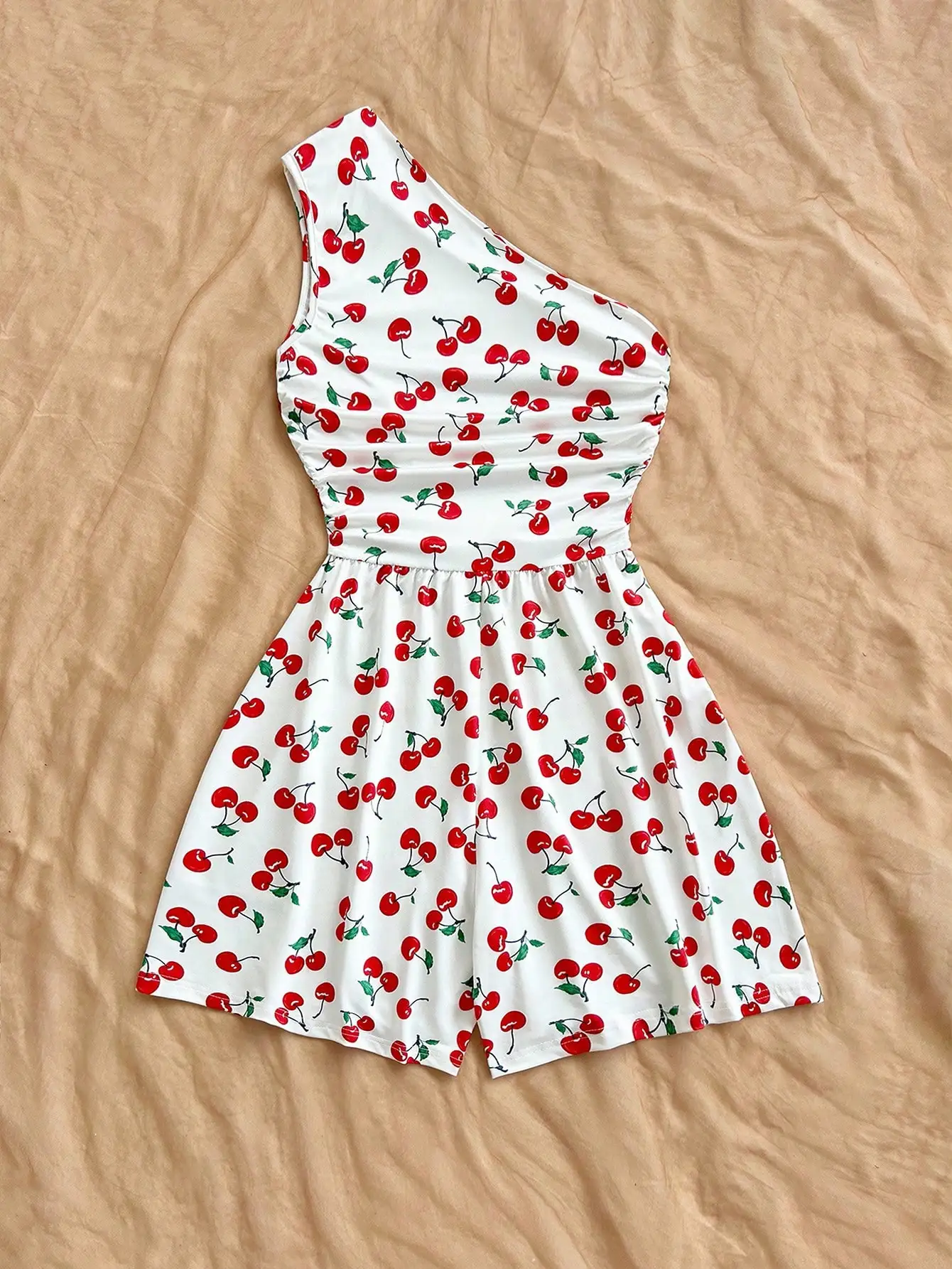 Women's Cherry-Print One-Shoulder Jumpsuit thumbnail 2