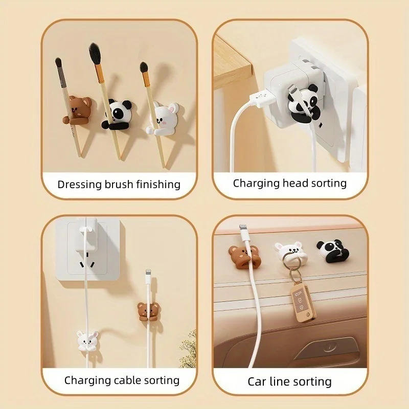 3-Piece Set of Cute Animal-Shaped Desktop Multi-Functional Cable Organizers and Cable Clips Practical Hooks, Mouse Cable, Earphone Cable, and Data Cable Organizer. Nail-Free, Traceless Cable Organizer for Desks and Drawers, Used for Home Storage. thumbnail 3
