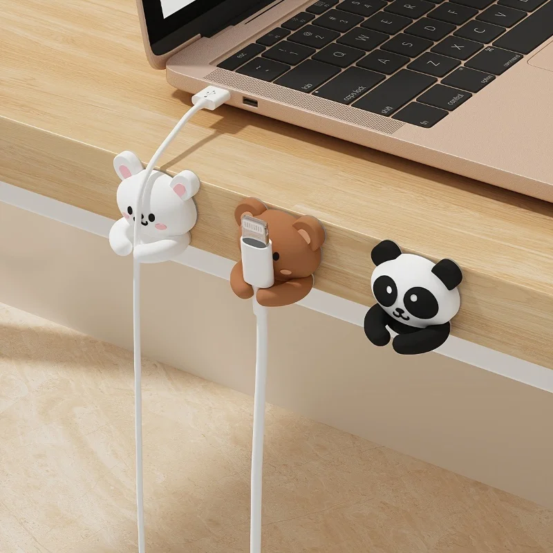 3-Piece Set of Cute Animal-Shaped Desktop Multi-Functional Cable Organizers and Cable Clips Practical Hooks, Mouse Cable, Earphone Cable, and Data Cable Organizer. Nail-Free, Traceless Cable Organizer for Desks and Drawers, Used for Home Storage. thumbnail 2