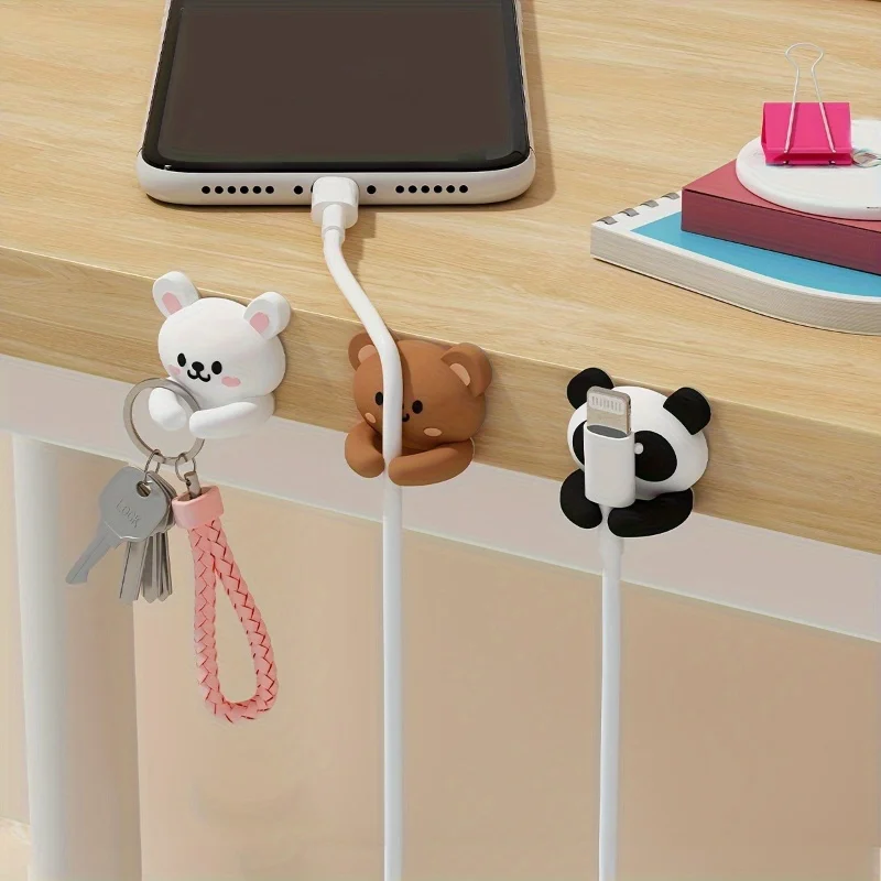 3-Piece Set of Cute Animal-Shaped Desktop Multi-Functional Cable Organizers and Cable Clips Practical Hooks, Mouse Cable, Earphone Cable, and Data Cable Organizer. Nail-Free, Traceless Cable Organizer for Desks and Drawers, Used for Home Storage. thumbnail 5