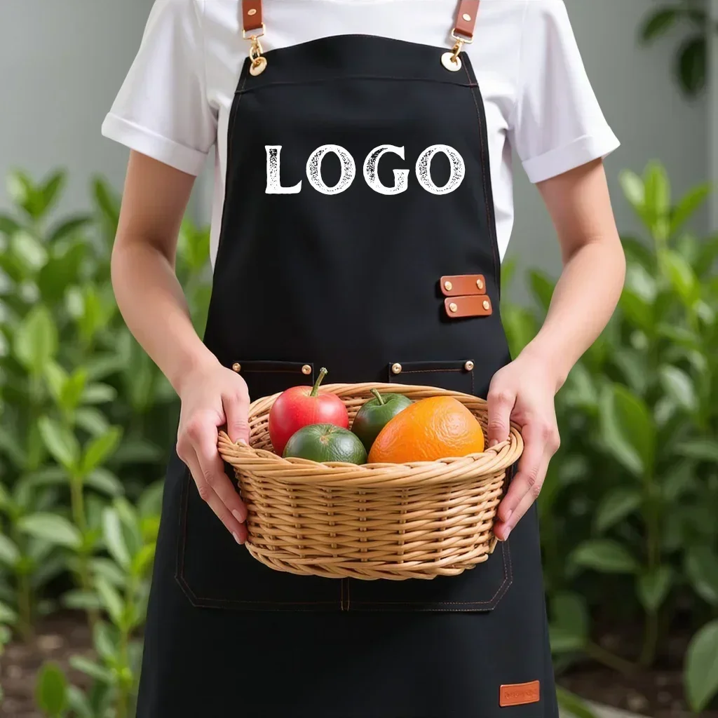 Customizable Canvas Work Apron Oil Resistant Thickened Apron for Restaurant Shop Cafe Beauty Nails Studios Waiter Work Uniform