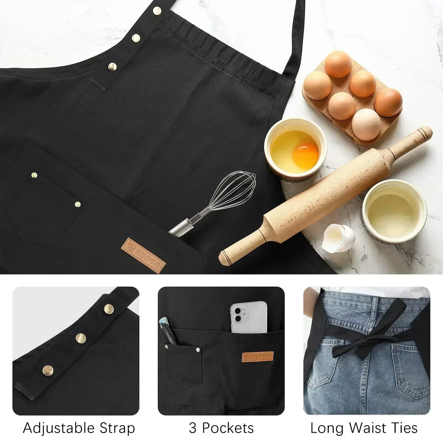 Customizable Canvas Work Apron Oil Resistant Thickened Apron for Restaurant Shop Cafe Beauty Nails Studios Waiter Work Uniform thumbnail 4