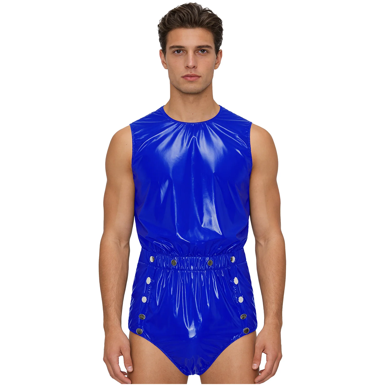 Men's One-piece Swimsuit Waterproof Bodysuit Swimsuit Crotch Buttons Back Zipper Romper Jumpsuit Rave Clubwear Swimming Suit
