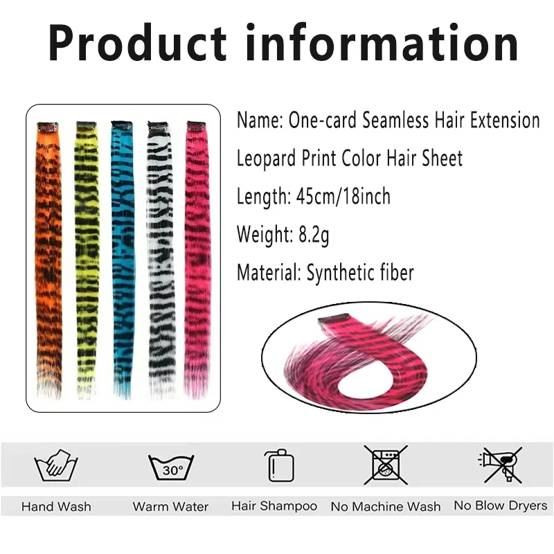 New Stripe Printed Clip in Hair Extensions Synthetic Straight Hair Highlights Colorful 18 Inches Wig Hairpieces Girls thumbnail 2