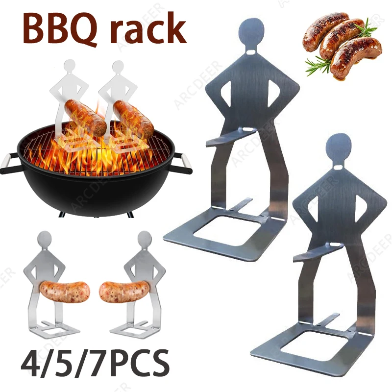 4/5/7pcs Funny Sausage Rack BBQ Standing BBQ Fork for Camping Outdoor Picnic Kitchen Grill Accessories  Sausage Stand