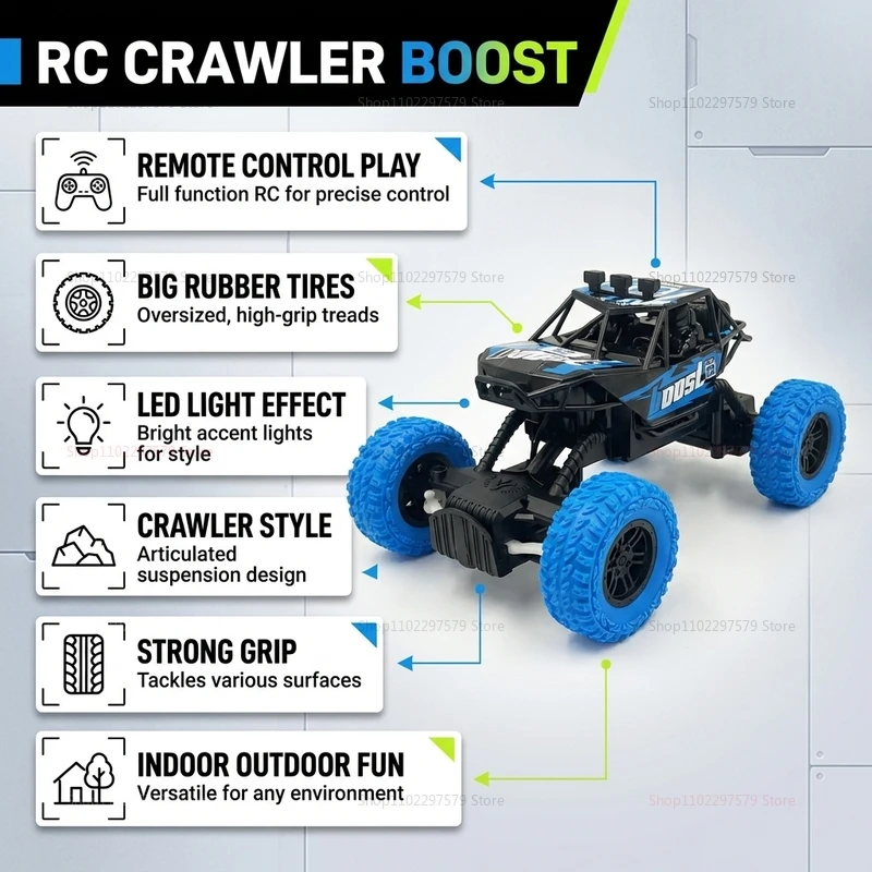 Hot RC Race Car For Kids Off Road Remote Control Car With Colorful LED Lights Rubber Tires Boys Gifts Toys For Outdoor Play thumbnail 2