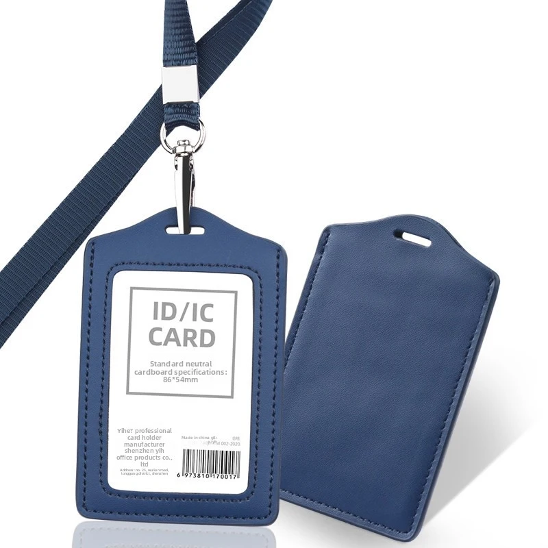 Leather Card Holder Lanyard Work ID Holder Bag Certificate Cover For Men and Women thumbnail 5