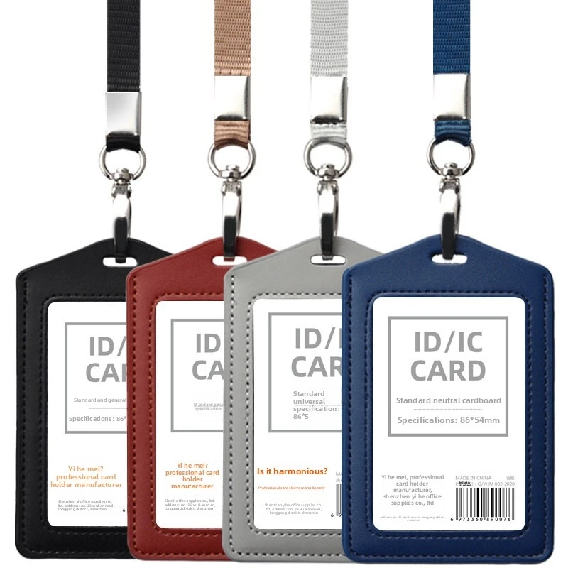 Leather Card Holder Lanyard Work ID Holder Bag Certificate Cover For Men and Women thumbnail 3