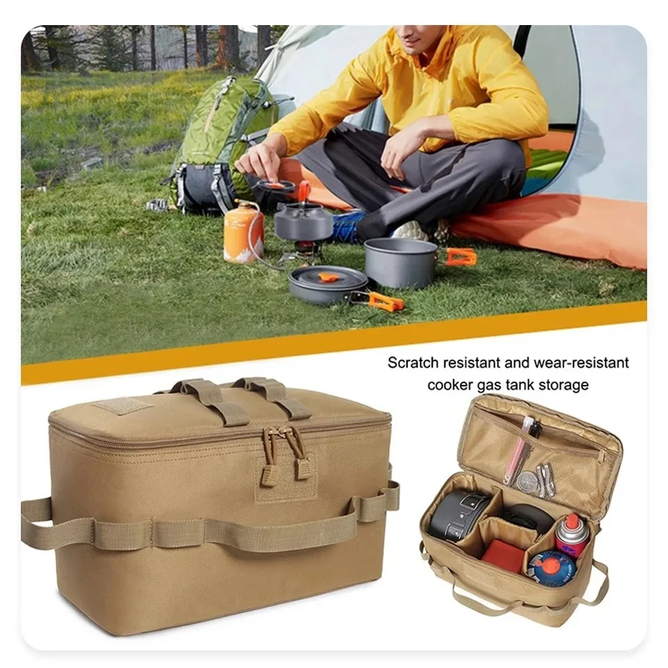 Outdoor Camping Storage Bag Basket Gas Stove Canister Pot Carry Bag Sack Picnic Bag Cookware Utensils Organizer thumbnail 2