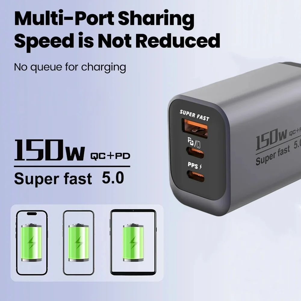 3 IN 1 USB C Charger 150W Fast Charging Phone Adapter PD Quick Charge 3.0 Wall Charger EU/UK/US Plug For iPhone17 Samsung Xiaomi thumbnail 5