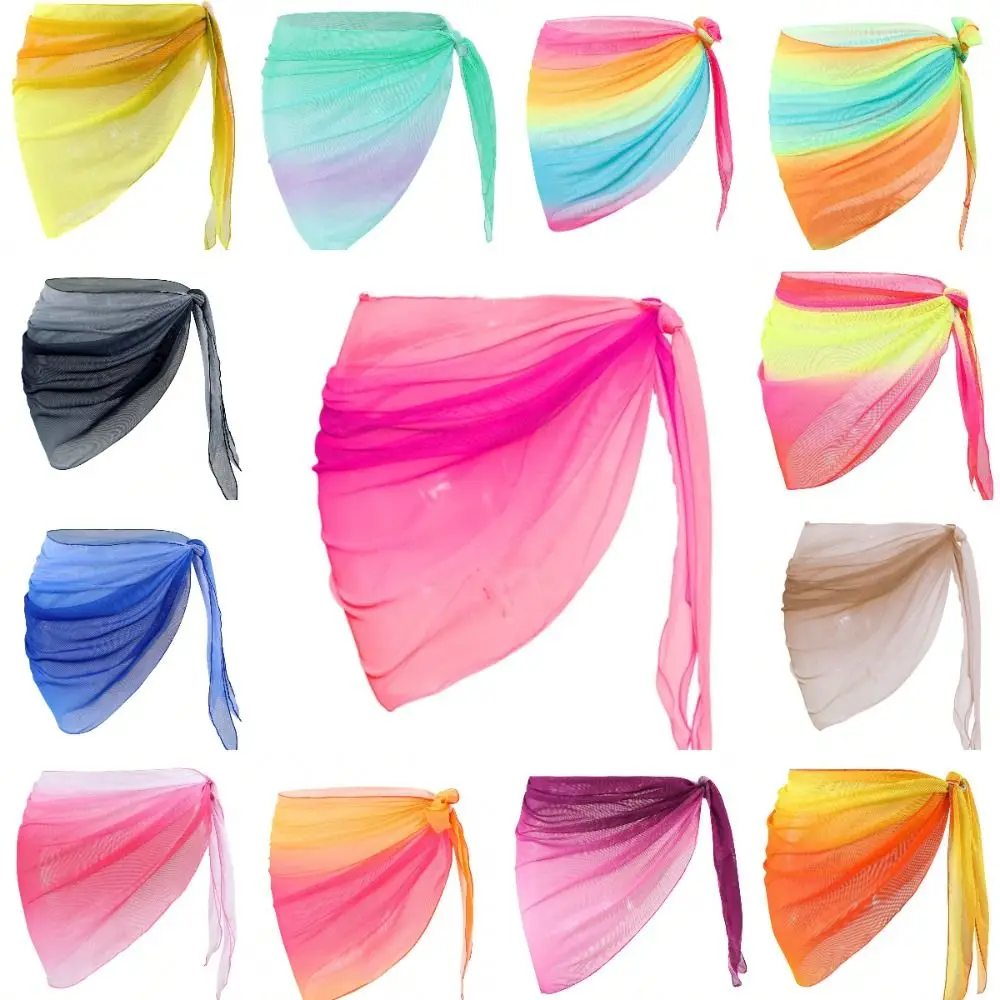 Chiffon Material Beach Dress Short Length Sheer Fabric Sarongs Breathable Quick-Dry Gradient Color Bikini Wrap thumbnail 2