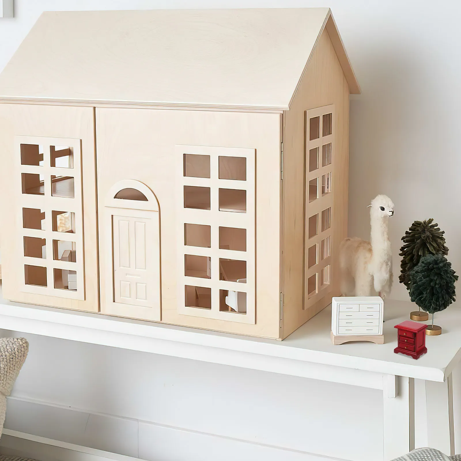 1Pcs Miniature Bedside Table Furniture Decorative Wood Micro Drawer Cabinet for Children Display Dollhouse Mini Bedside Table thumbnail 3