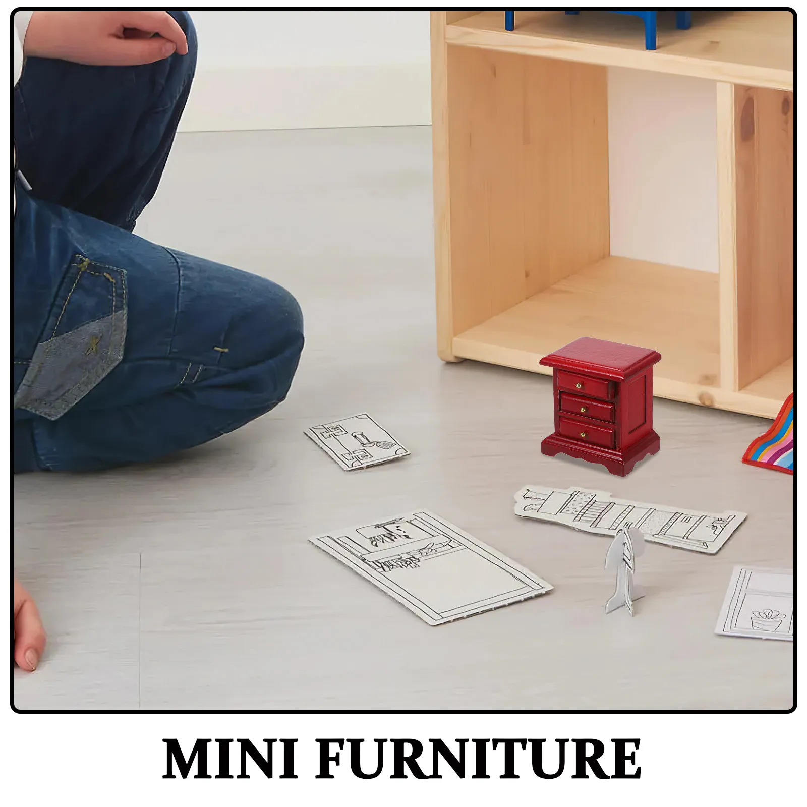 1Pcs Miniature Bedside Table Furniture Decorative Wood Micro Drawer Cabinet for Children Display Dollhouse Mini Bedside Table thumbnail 6