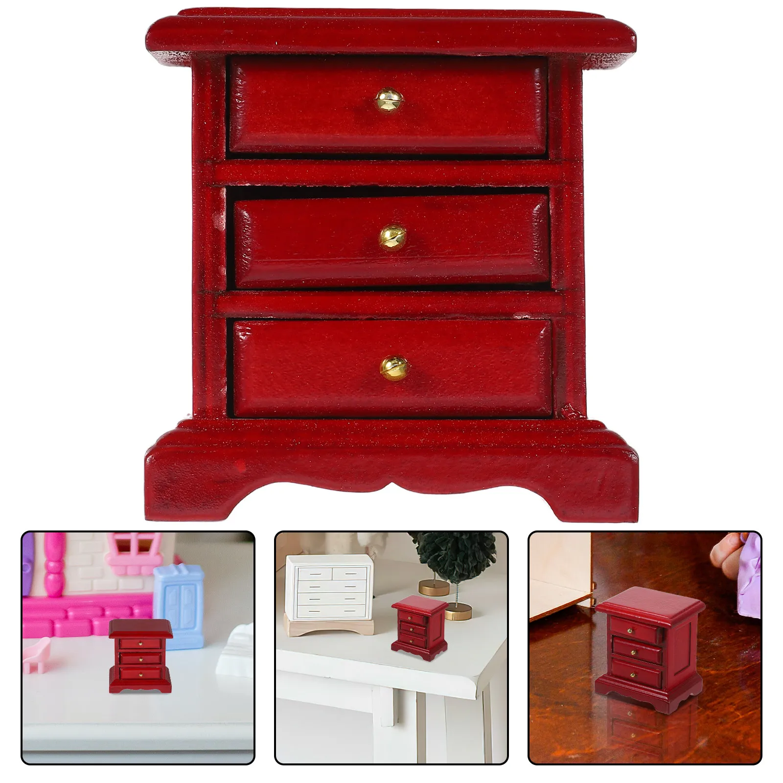 1Pcs Miniature Bedside Table Furniture Decorative Wood Micro Drawer Cabinet for Children Display Dollhouse Mini Bedside Table