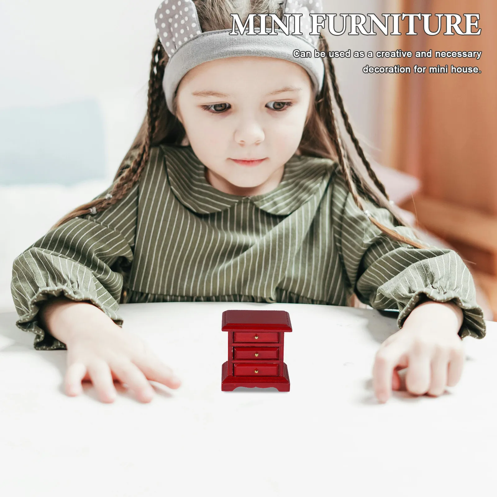 1Pcs Miniature Bedside Table Furniture Decorative Wood Micro Drawer Cabinet for Children Display Dollhouse Mini Bedside Table thumbnail 4
